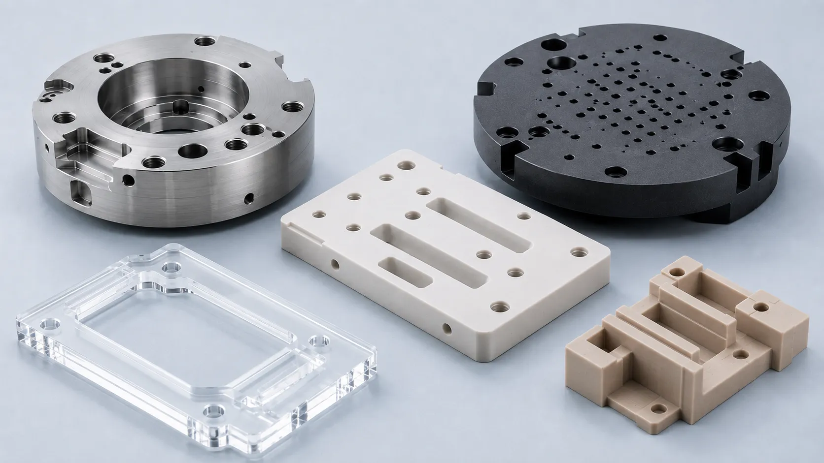 Precision semiconductor components machined from Invar, silicon carbide, aluminum nitride, fused silica, and engineering plastics