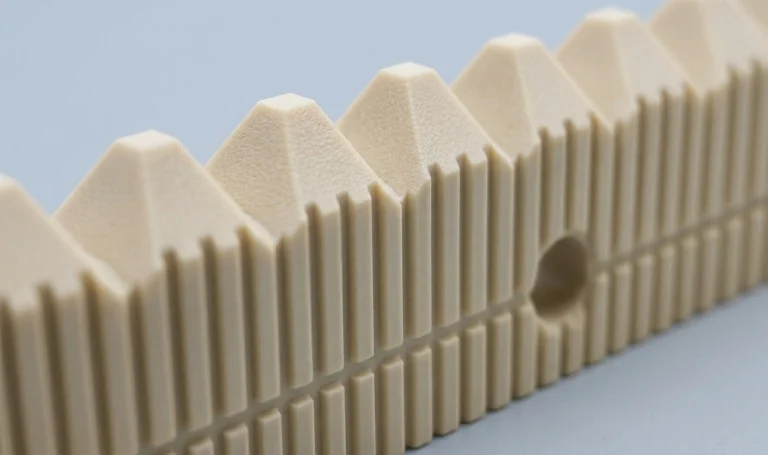 PEEK wafer support rail with serrated edge design for semiconductor wafer handling and wet process systems