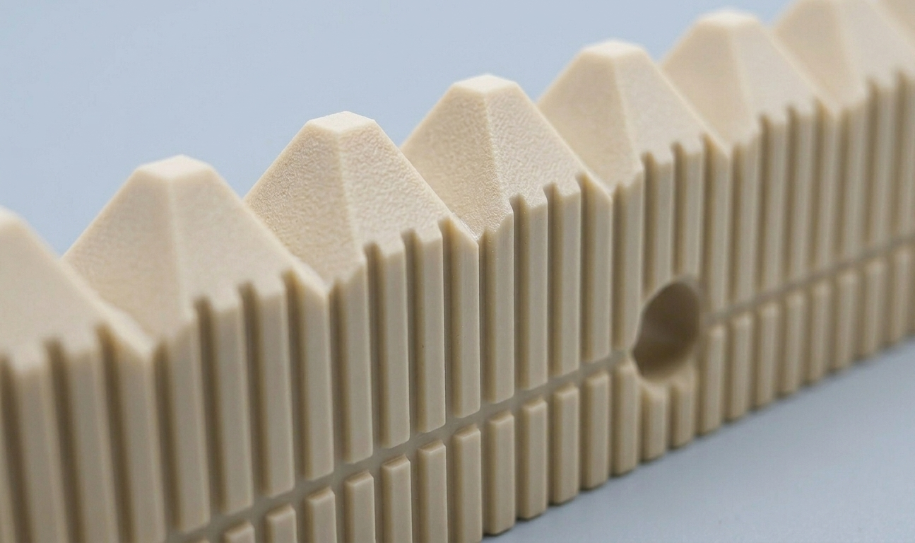 PEEK wafer support rail with serrated edge design for semiconductor wafer handling and wet process systems