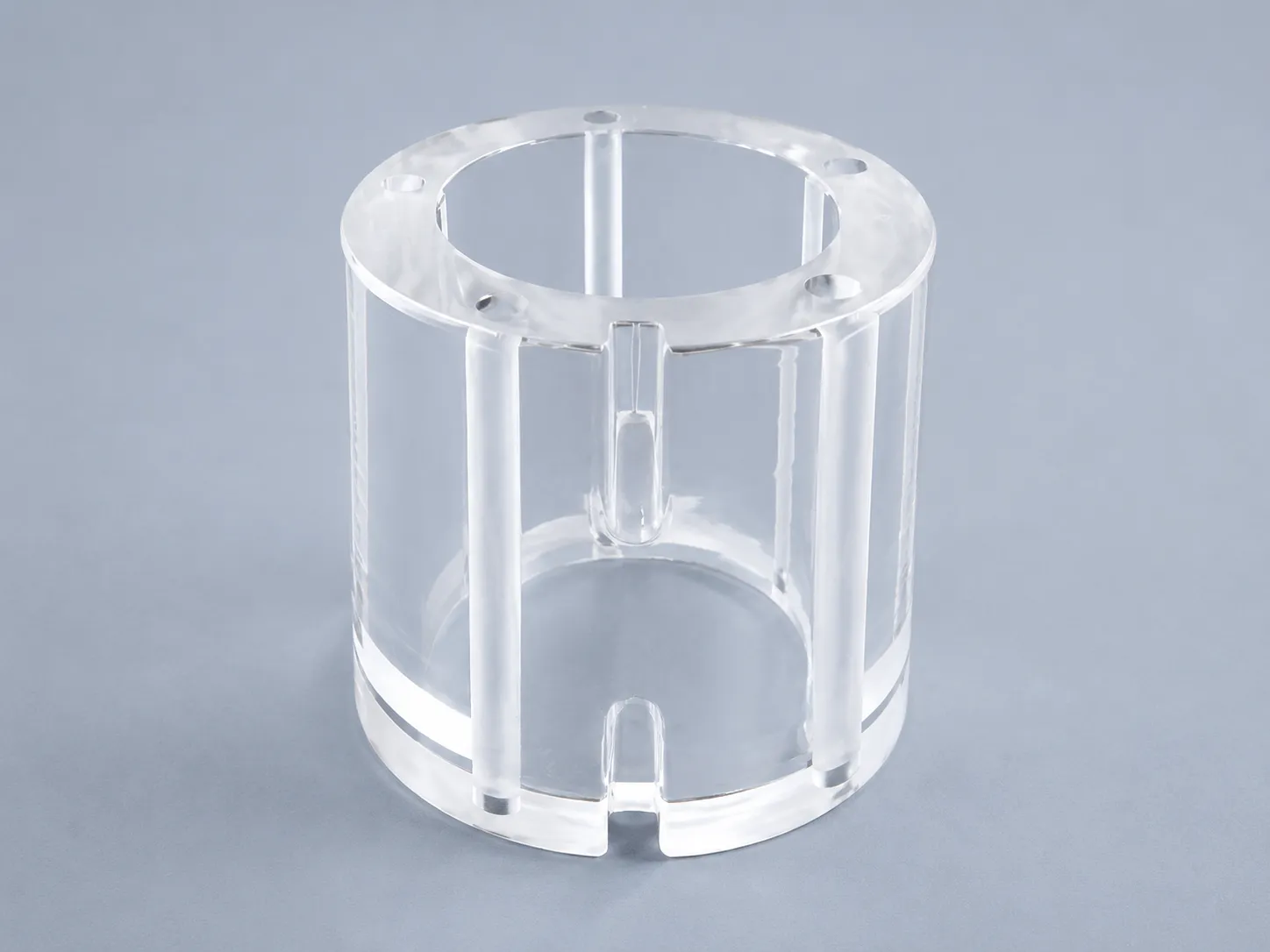 Precision machined fused quartz support tube with long vertical ribs and slots for semiconductor process equipment